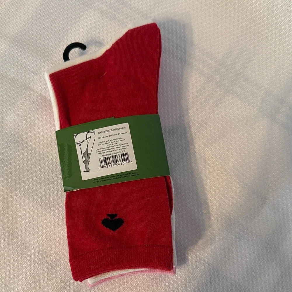 Kate‎ Spade New York Womens 3 Pack Crew Socks Pink Red White Polka Dot NWT 4-10